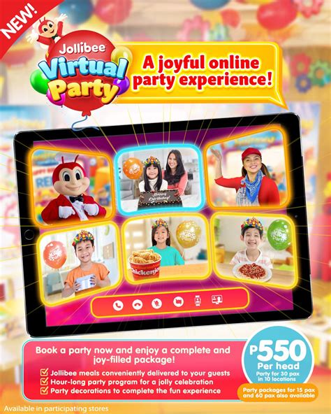 Jollibee can now host children's parties online .